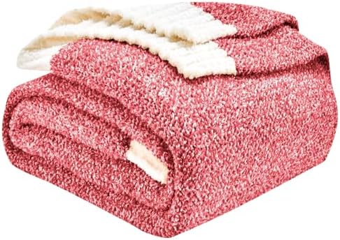 CozeCube Reversible Knitted Throw Blanket, Red White Melange 60"x80" by CozeCube