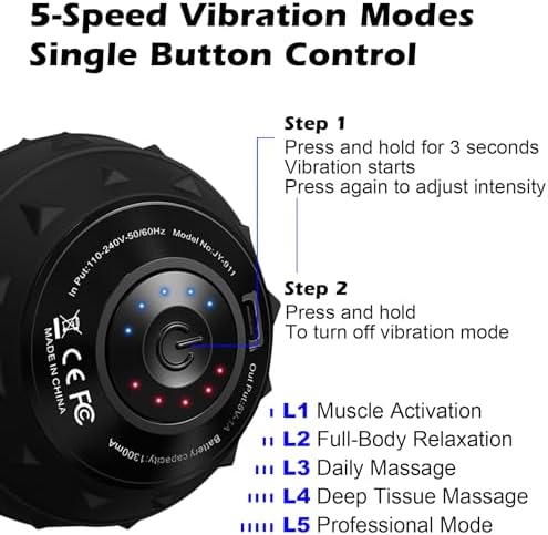 5-Speed Vibrating Massage Ball: Silicone Electric Massager with Auto Shut-Off, Physical Therapy Ball for Fitness, Mobility, and Relaxation, Wellness Gift (Black) - Image 3