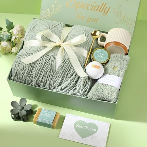 Get Well Soon Gifts Baskets for Women Self Care Gifts,Birthday Gifts for Women Spa Care Package, Set for Mom Wife Girlfriend Sister Best Friend (Green) by ENJOLLY
