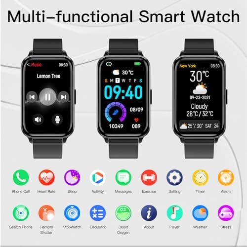 Smart Watch Fitness Tracker Make/Answer calls for Women Men with Heart Rate Blood Oxygen Sleep Monitor Sports Modes Step Calorie Counter IP68 Waterproof for Android Phones iPhone (Rectangle, Black) - Image 2