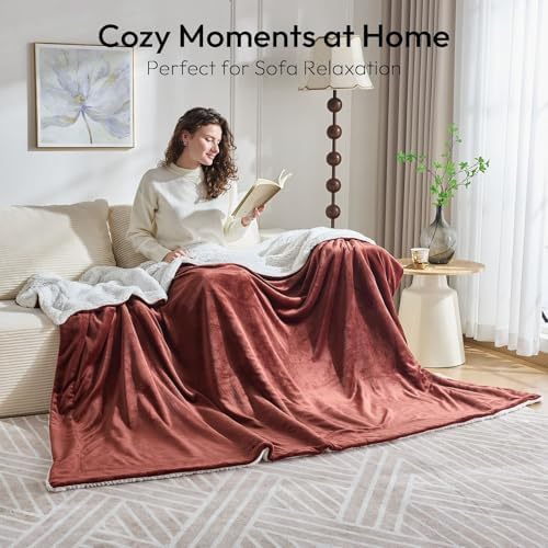 NANPIPER Warm Sherpa Blanket for Couch, Soft Fleece Twin Size for Winter, Fuzzy Plush Throw Gift for Women, Chocolate Brown 60x80 Inches - Image 2