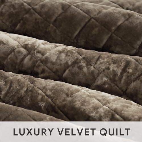 RECYCO Channel Box Stitch Velvet Quilt Set, King Size, Mocha Brown - Image 5