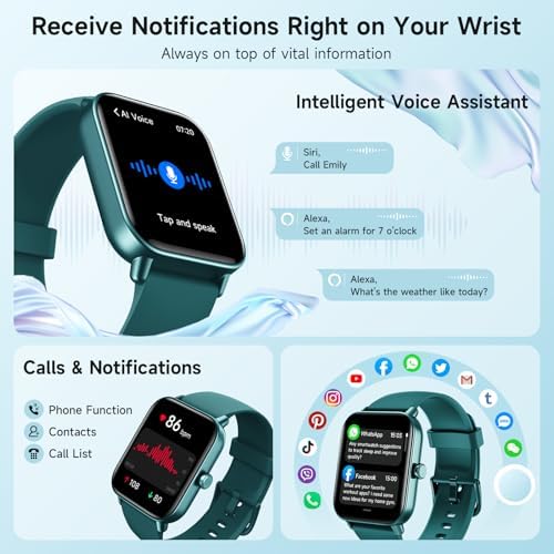 Smart Watch for Women Android iPhone, Alexa Built-in, 1.8" Smartwatch with Heart Rate/SpO2/Sleep Monitor, IP68 Waterproof Activity Fitness Tracker with Bluetooth Call, 100+ Sport Mode, DarkGreen - Image 2