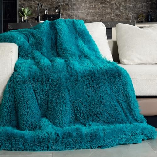 Pawque Faux Fur Sherpa Fleece Blanket Twin Size Teal Green, 60x80 inches by Pawque