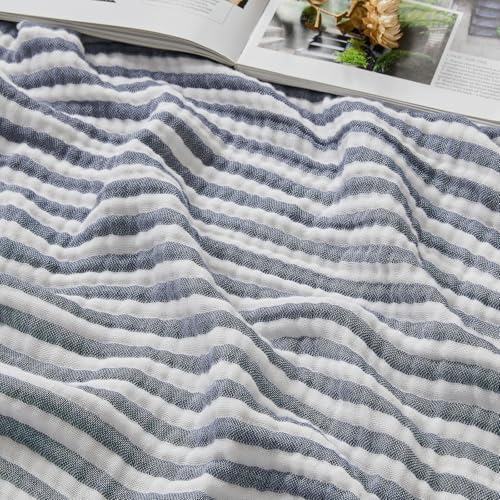 EMME Cotton Muslin Blanket Couch 4-Layer Breathable Gauze Soft Lightweight Bed Blankets Adults Navy Queen (90" x 90") by EMME