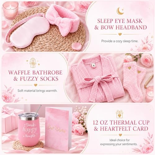 gisgfim 14 Pcs Birthday Gifts for Women, Relaxing SPA Robe Sets (Pink) - Image 4