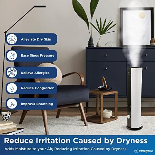 Westinghouse 28-inch Cool Mist Ultrasonic Tower Humidifier, 6L Top Fill Air Humidifier with Essential Oil Diffuser, Adjustable Mist Volume for Large Bedrooms - Image 3