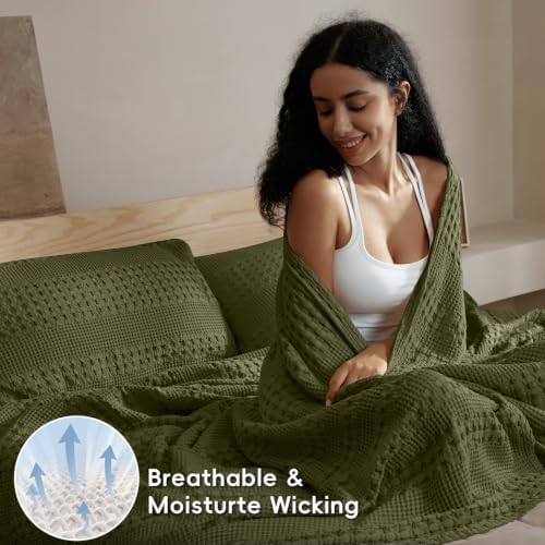 PHF Lightweight 100% Cotton Waffle Blanket for Bed, Twin XL, Capulet Olive - Image 3