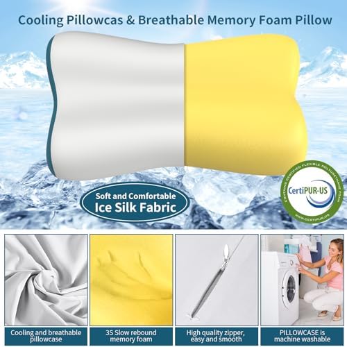 Cervical Neck Pillow for Pain Relief, Contour Memory Foam Pillows Ergonomic Pillow Orthopedic Cooling Pillow Bed Pillow Neck Support for Side Back Stomach Sleepers(Grey&Blue) - Image 6