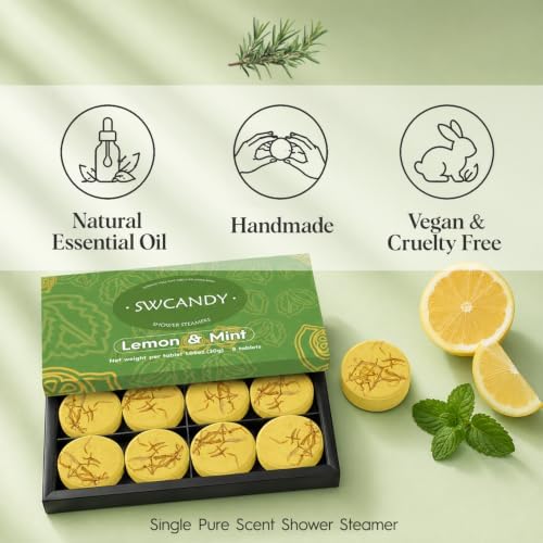 SWCANDY Lemon & Mint Shower Steamers 8 Pack, Home Spa Self Care - Image 6