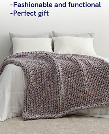 YnM Weighted Blanket, Handmade Chunky Knitted Design, Soft and Cozy, Temperature Regulating and Breathable, Machine Washable Throw for Sleep or Home Decor (Red Blue Fancy Yarn, 50x60 Inch, 10lbs) - Image 4