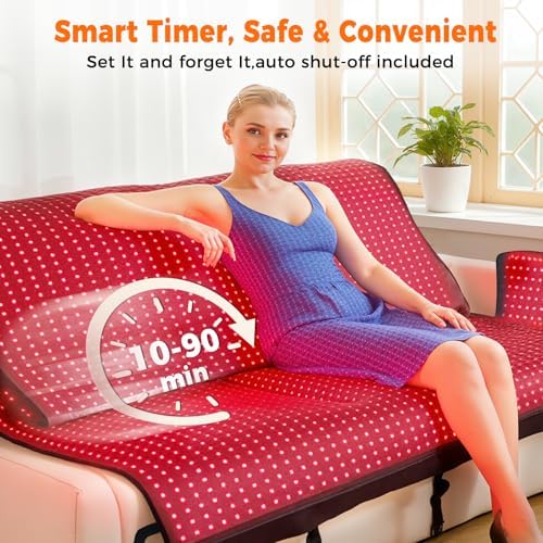 LITDUCK Body Red Light Therapy Mat, Eligible Red Light Therapy Blanket, 2in1 LEDs(660nm& 850nm), Premium Leather, Adjustable Timer & Intensity, 74.6” x 33.3” 2570 LEDs - Image 6