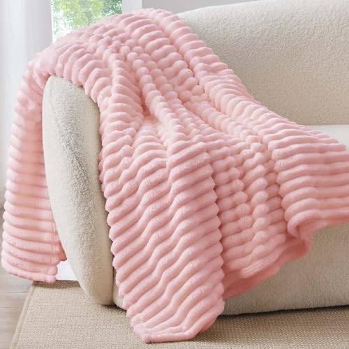 BEDELITE Ribbed Pink Throw Blanket for Couch, 50"x60" - Image 2