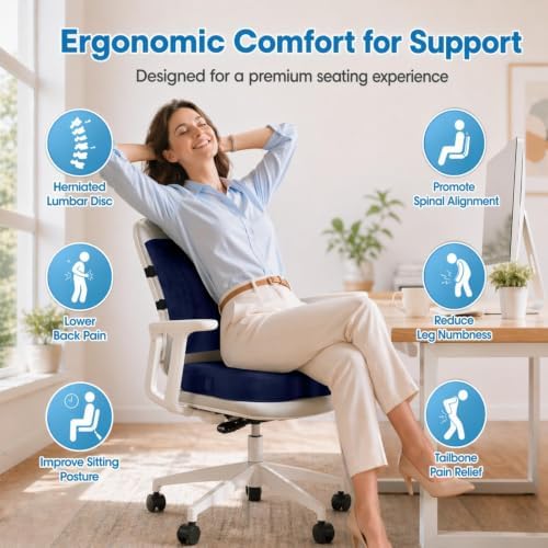 CloudBliss Ergonomic Seat Cushion & Lumbar Support Pillow Set, Blue, XL - Image 2
