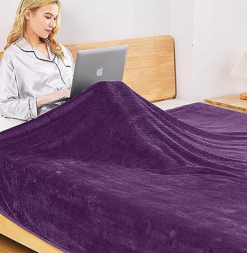 Polar Fleece Blankets Queen Size for The Bed Extra Soft Brush Fabric Super Warm Sofa Blanket 90" x 90"(Purple Queen) - Image 3