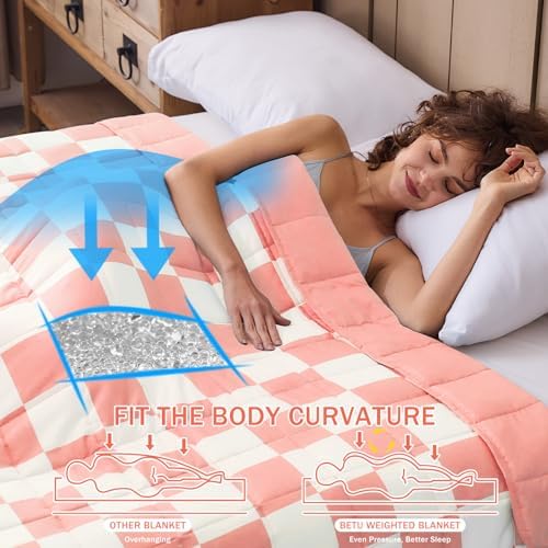 Weighted Blanket for Adults 20lbs, 88"x104", King Size Cooling Heavy Blanket for 180-220lbs, Microfiber Soft Big Blankets Weighted Comforter, Pink Checkered - Image 2