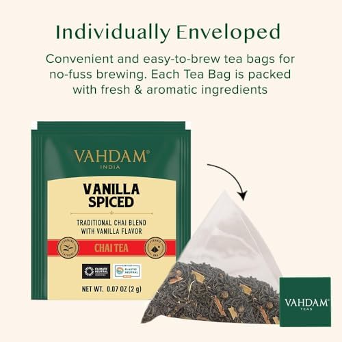 VAHDAM Vanilla Chai Teabags (30 Count) Individually Wrapped Pyramid Teabags - Image 5