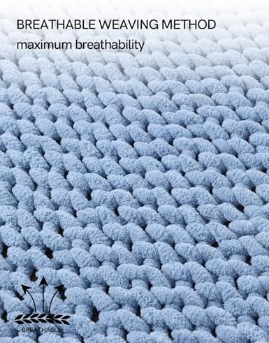 YnM Chunky Throw Blanket, Medium-Weight, Hand Knitted with Chenille Yarn, Skin Friendly, Ventilated and Breathable, Machine Washable, Home Décor Piece for Couch Sofa and Bed (Chambray Blue 40x50 Inch) - Image 5