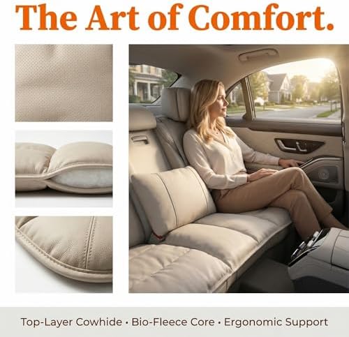 A leather rear seat cushion specially designed for cars - made by hand - can relieve pain in the buttocks, pressure points, and sciatic nerve. | Rear seat cover (Off White, Rear Seat Cushion) - Image 5