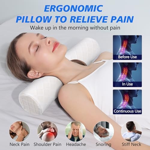 Cozyhealth Cervical Roll Pillow, Medium Soft Memory Foam Neck Round Pillow Cylinder Bolster Pillow for Sleeping, Round Neck Support for Bed, Legs, Back and Yoga (White, Medium - 3.9" H) - Image 3
