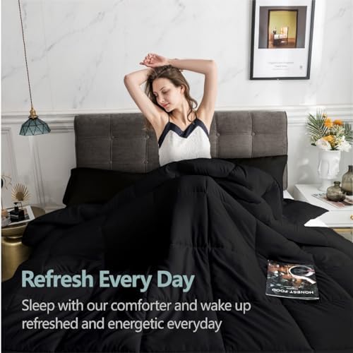 MAPLE DOWN Soft Oversized Super King Size Comforter Duvet Insert-Down Alternative Comforter with Corner Tabs-Lightweight Fluffy Breathable Machine Washable (Black, 128“x120“) - Image 7