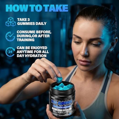 EAA Gummies - 2:1:1 BCAA Formula (8300mg) - Essential Amino Acids for Muscle Recovery & Endurance - Non-GMO, Gluten Free, Sugar Free, Vegetarian, Blue Raspberry Flavor - 90 Count - Image 4