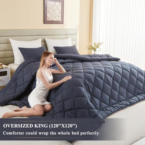 Oversized King Comforter 120x120, Extra Large King Size Comforter Oversized, All Season Soft Lightweight Quilt Down Alternative Duvet Insert with 8 Corner Tabs(120x120, Grey) - Image 2