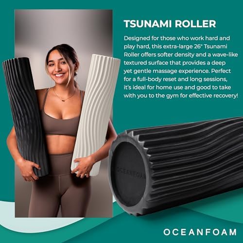 Oceanfoam Tsunami Roller (Black & Charcoal Marbled) - Extra-Large, 26" x 5.9" - Soft, Textured Foam Roller for Physical Therapy, Back Pain, Exercise & Stretching - Yoga, Athletics, & Wellness - Image 3