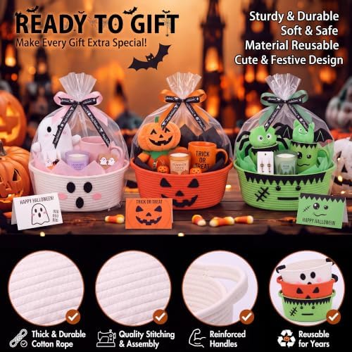 Colingmill 3 Pcs Halloween Boo Gift Basket, Green,Orange,Pink, Ghost - Image 3