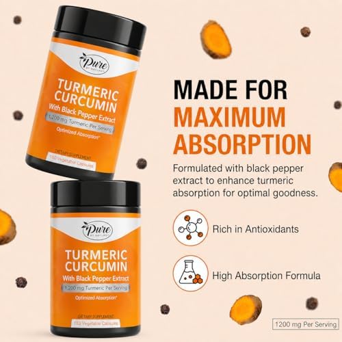 Pure By Nature 1200mg Turmeric Curcumin with Black Pepper Extract for Absorption, Antioxidant Property for Joint & Inflammation Support, 180 Capsules - Image 3