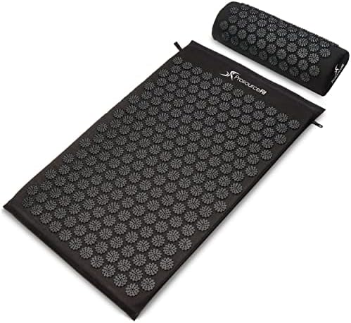 ProsourceFit Acupressure Mat and Pillow Set for Back/Neck Pain Relief and Muscle Relaxation, Large - Black/Black by PROSOURCE