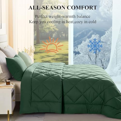 120x98 Oversized King Comforter,Super King Size Comforter Oversized, All Season Soft Lightweight Quilt Down Alternative Duvet Insert with 8 Corner Tabs, Emerald Green/Sage Green - Image 3