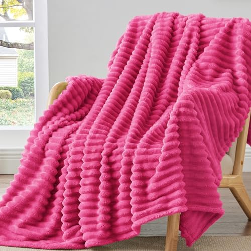 BEDELITE Ribbed Twin Blanket for Couch & Bed, Hot Pink, 60"x80" by BEDELITE