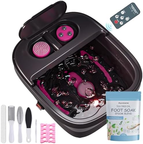 Collapsible Foot Spa Bath Massager with Heat, Remote, Temperature Control, Timer, Foot Soaking Tub with Pedicure Kit, Pedicure Foot Spa with Tea Tree Oil Epsom Salt for Home Relaxation by Aqvesane
