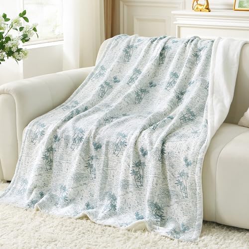 Viviland Cotton Blanket Muslin Blankets for Adult Reversible Flannel, Gifts for Women, Cozy and Soft for All Seasons, Home Decor Throw for Sofa, Chair, Coastal Toile, 50x70 inches - Image 2