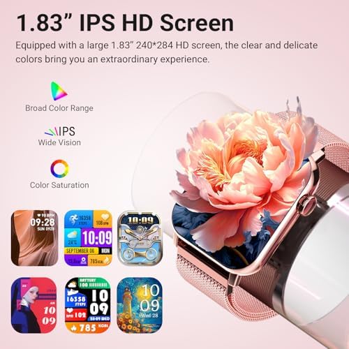 Smart Watches for Women - 1.83'' HD 2026 Fitness Tracker with Answer and Make Calls with Heart Rate Sleep SpO2 Monitor 120+ Sport Modes and IP68 Waterproof with Compatible iPhone and Android (Pink) - Image 3