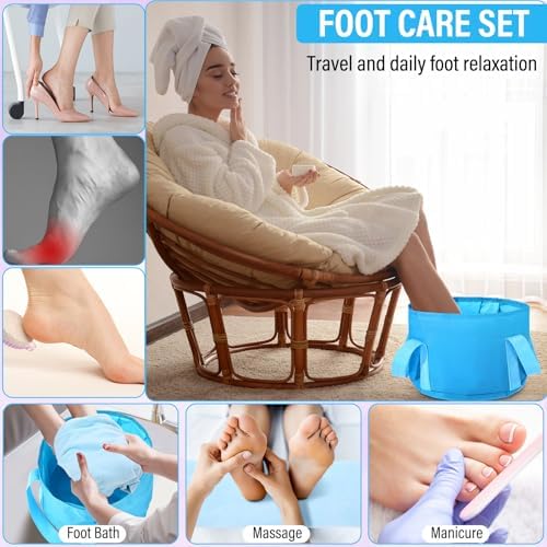 FillTouch 12 Pcs 15L Foldable Foot Soaking Tub Kit Portable Foot Bath Tub for Soaking Feet with Towel and Storage Bag Soak Spa Bucket for Travel Camping (Blue) - Image 6