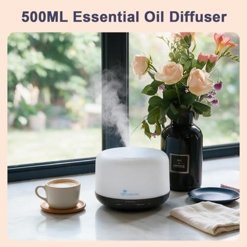 Diffuserlove Essential Oil Diffuser 500ML Aromatherapy Diffuser Mist Humidifiers 7 Color LED Lights Diffusers for Home Office Bedroom (Size:6.7" L x 6.7" W x 4.7" H) - Image 2