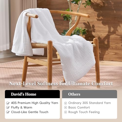 David's Home 100% Cotton Muslin Blanket Twin Size for College Dorm, 4-Layer Soft Breathable Lightweight Comfy Cozy Throw Guaze for Hot Sleepers, 3D Bubble Room Decor for Bed, Giftable, White, 66"x90" - Image 4