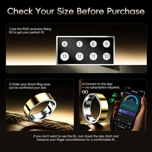 RQZ Smart Ring Health Fitness Tracker for Men and Women,Gold Size 6 - Image 2