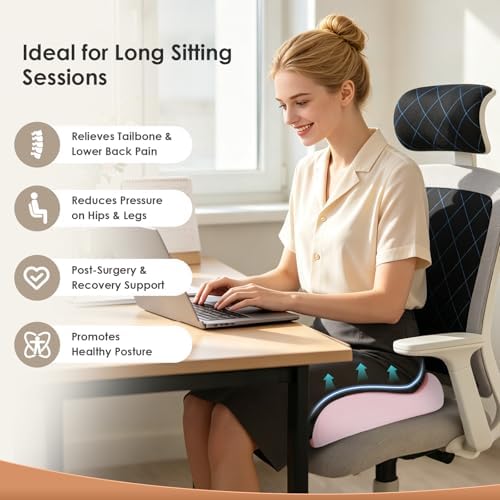 FLORICH Upgrade Large Car Seat Cushion for Long Sitting, Ergonomic Memory Foam Driving Seat Cushion for Back & Sciatica Pain Relief, Non-Slip Washable Seat Cushion for Car, Driver, Office-Pink - Image 2