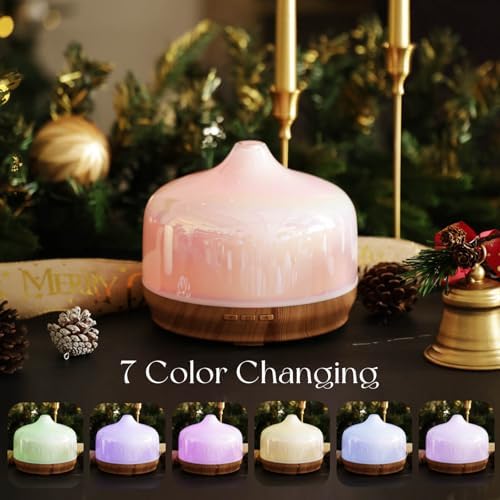Porseme 500ml Glass Essential Oil Diffuser Aromatherapy Ultrasonic Cool Mist Humidifier 15-21 Running Hours Waterless Auto-Off Air Diffusers for Sleeping Yoga Working Spa(White Jade) - Image 2