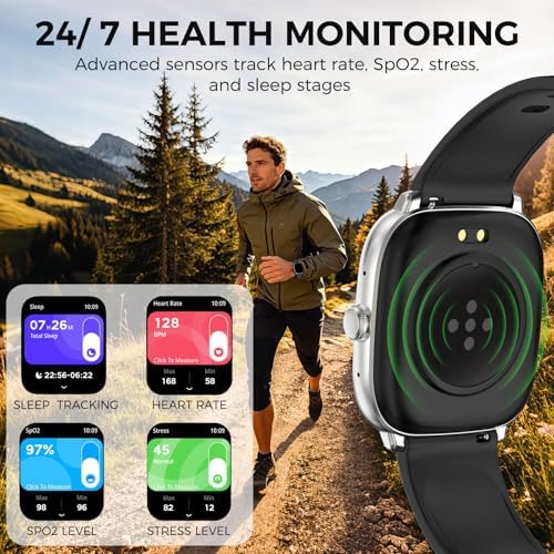BRIBEJAT Smart Watches for Women Men, 1.75” AMOLED Touchscreen, Bluetooth Calling, Heart Rate/SpO2/Sleep Monitor, 10 Day Battery, IP68 Waterproof Finess Watch Compatible with iPhone Android (Silver) - Image 3