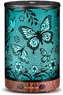 Essential Oil Diffuser 120ML Metal Aromatherapy Diffuser with Timer, Cool Mist Humidifier with Auto Shut-Off & 7 Color Lights for Home Office Spa (Big Butterfly) by JOYOLO