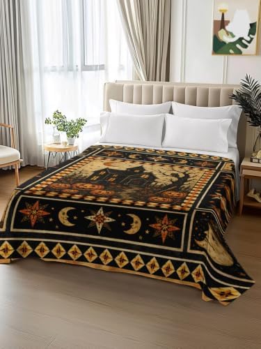 Halloween Queen Flat Sheet Haunted Castle Flat Sheets Only Soft Breathable Bedding Top Sheets Hotel Quality Owl Pumpkin Cat Moon Plaid Queen Bed Sheet for All Season Bedroom Dorm Halloween Decor - Image 2
