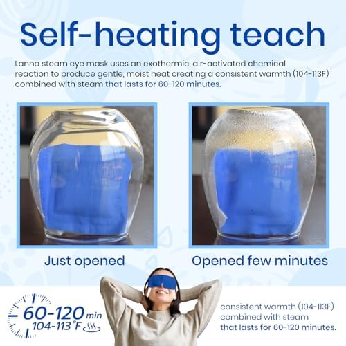 LANNA Heated Steam Eye Mask, Disposable 120 Minutes, Blue Unscented, 10 Pcs - Image 6