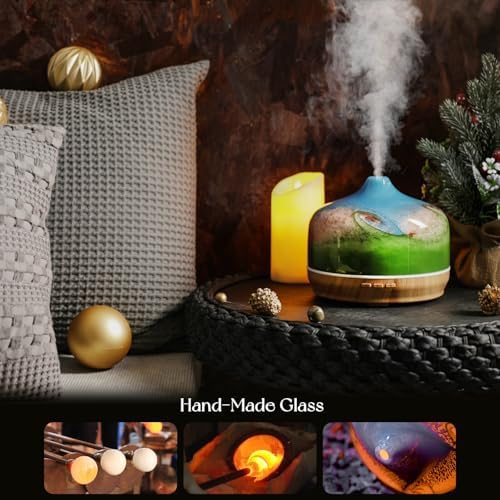 Porseme 500ml Glass Essential Oil Diffuser Aromatherapy Ultrasonic Cool Mist Humidifier 15-21 Running Hours Waterless Auto-Off Air Diffusers for Sleeping Yoga Working Spa(Blue Grass) - Image 5