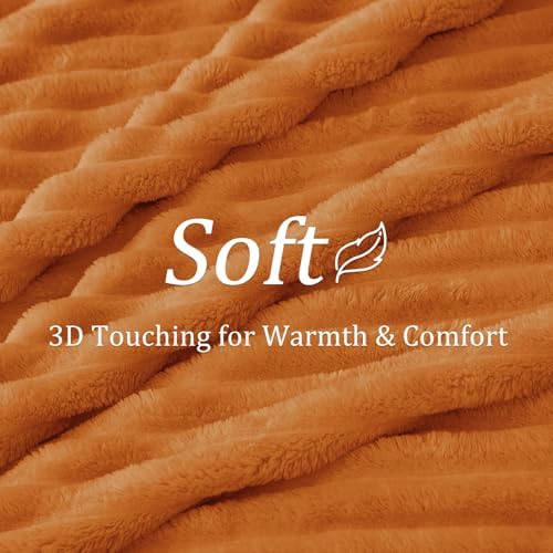 BEDELITE Ribbed Fleece Fall Twin Blanket, Burnt Orange, 60"x80" - Image 3