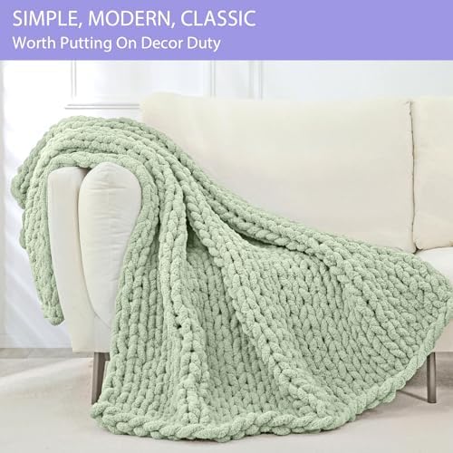 Bigacogo Chunky Knit Throw Blanket for Couch, 40x60 inches, Sage Green - Image 3