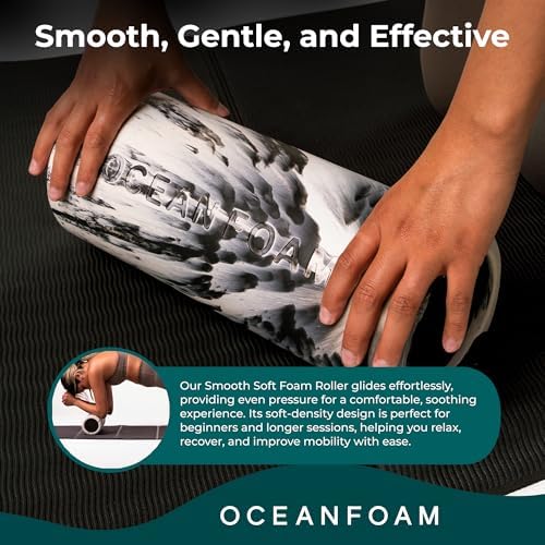 Oceanfoam Smooth Soft Foam Roller (Black Marbled) - Beginner, Travel Sized Low Density Foam Roller for Home & Gym, Physical Therapy, Back Pain, & Exercise - Yoga & Athletics (12.5" x 5") - Image 7